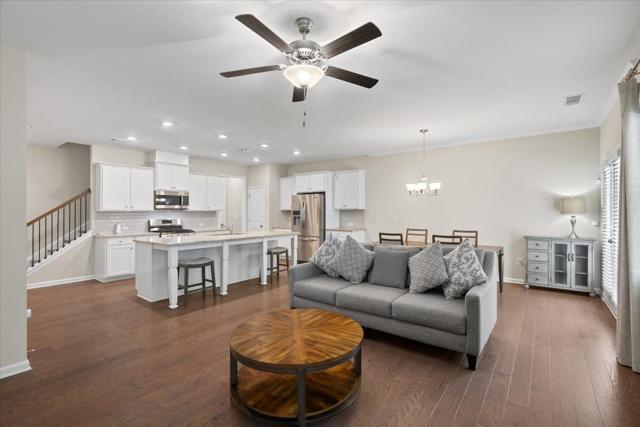 Open main level from the living room to the kitchen
